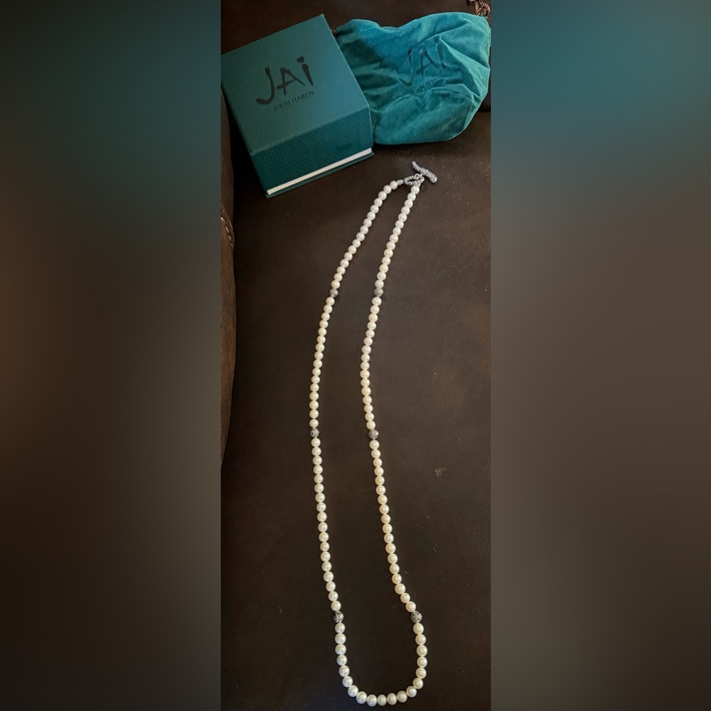 New JAI Sterling Silver Floral and Cultured Fresh Water Pearls Bead 36” Necklace
